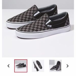 Vans checkered board shoes, classic slip ons.